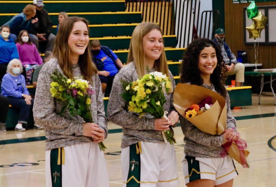 Seniors Abby O'Brien, Sierra Witte, and Hailee Hackett are honored Feb. 5 at Senior Night. 