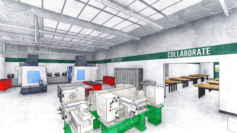 An artist’s rendering for the new engineering lab includes new work stations and state-of-the-art 3D printers. 