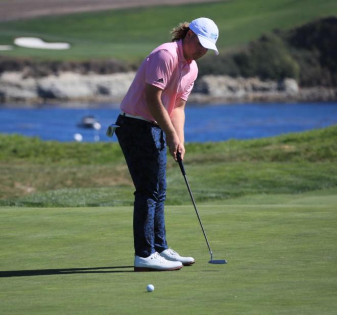 Senior Ryan Calcagno makes a shot at the famous Pebble Beach Golf Links.