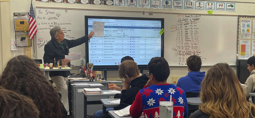 Steven Steele teaches a Spanish class.