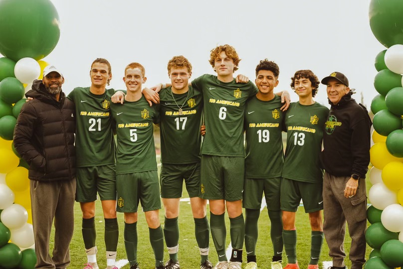 Senior boys soccer players pose for team photo before their Senior Night game against Del Campo on Feb. 1.