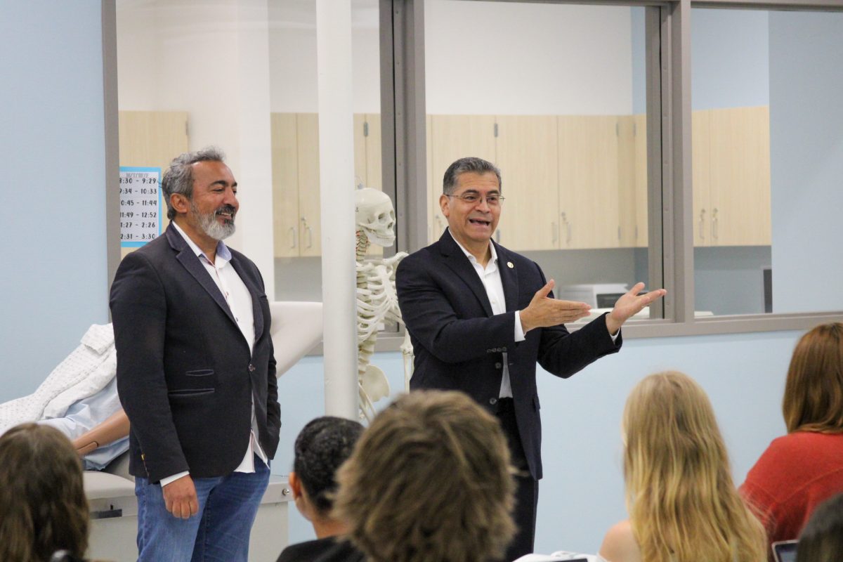 HHS Secretary Xavier Becerra and US Rep. Ami Bera visit Rio Americano High School Medical Careers Program on April 8, 2024.