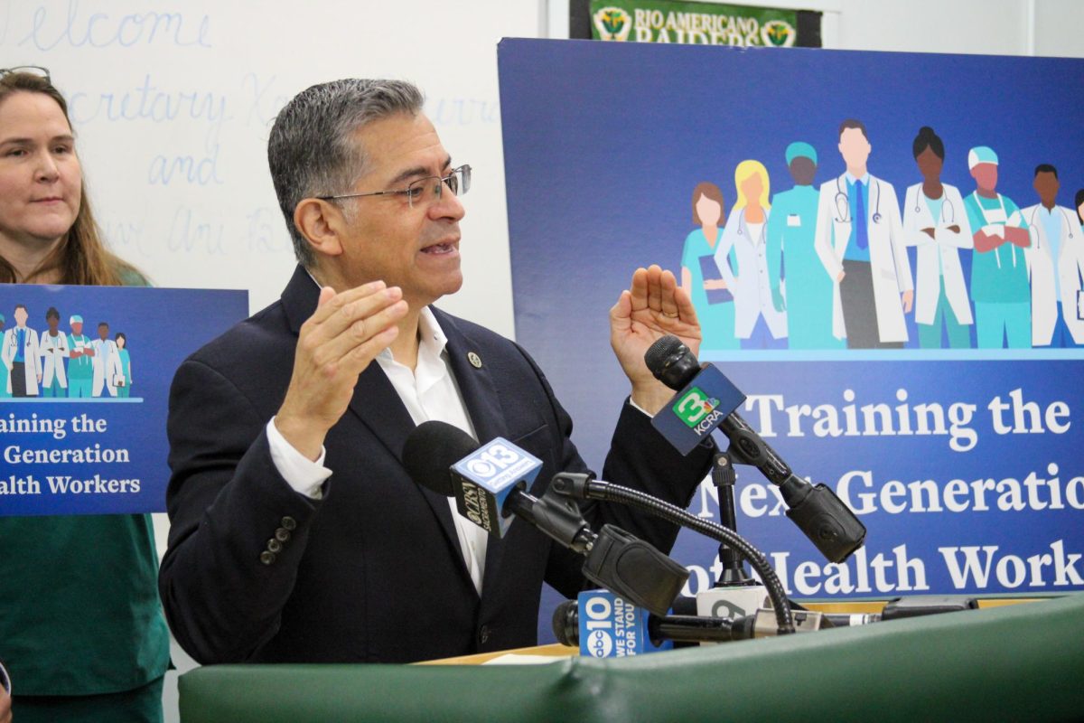 HHS Secretary Xavier Becerra and US Rep. Ami Bera visit Rio Americano High School Medical Careers Program on April 8, 2024.