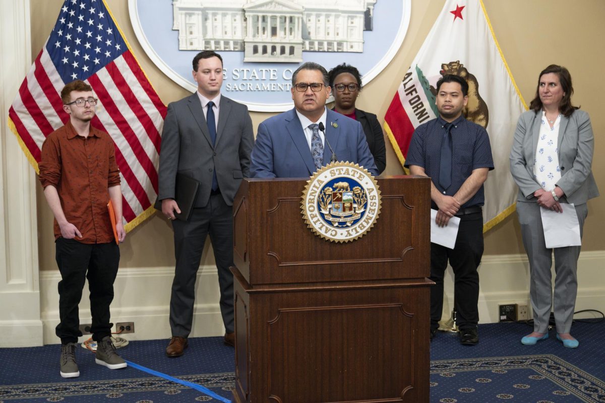 Assemblymember James Ramos (D-San Bernardino) speaks at a press conference for AB2711. Photo from Ramos' press release.