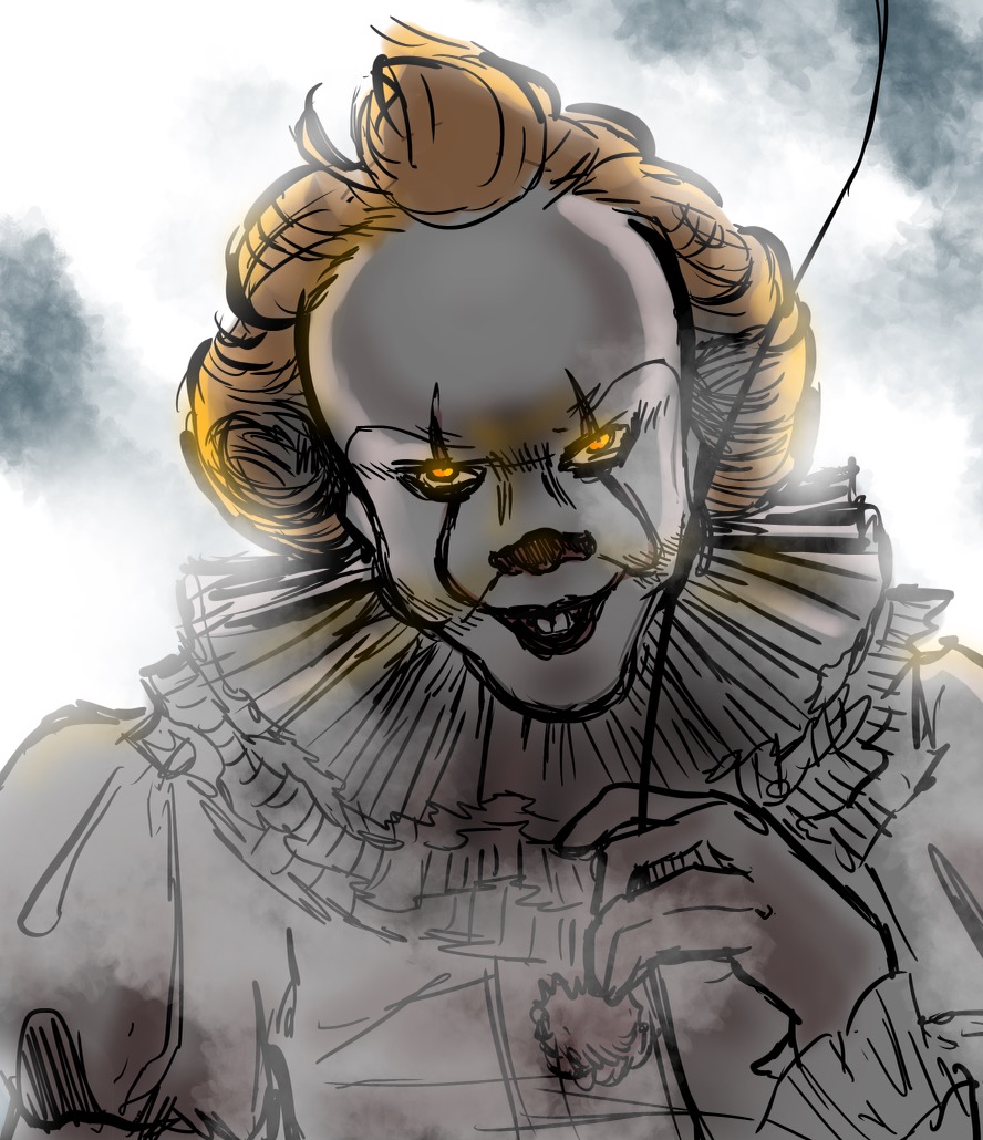 Pennywise from Stephen King's "It." Drawing by Gwen Lindsey.