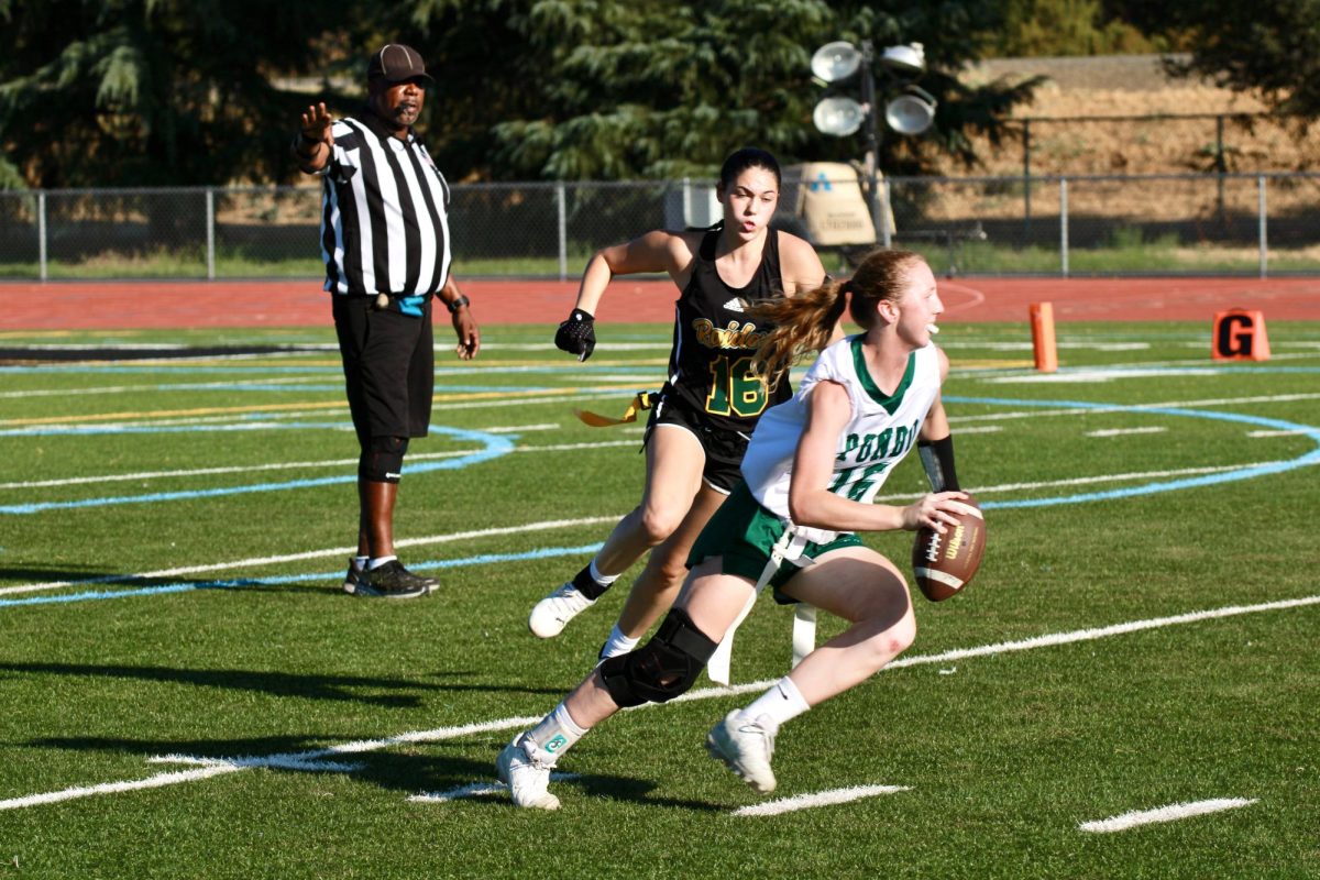 Rio girls flag football fell to Ponderosa, 41-0, on a hot afternoon Sept. 23. Nevertheless, the group has stuck together through ups and downs as it navigates the second year Rio flag football.