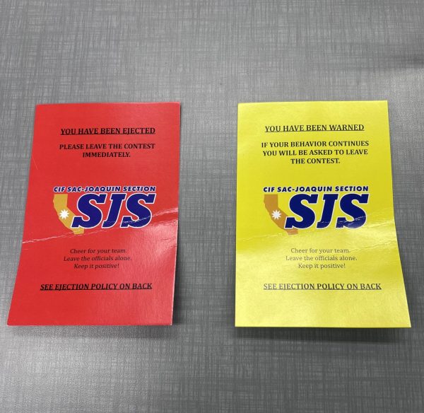 The new Sac-Joaquin Section warning and ejection cards for sports game spectators.