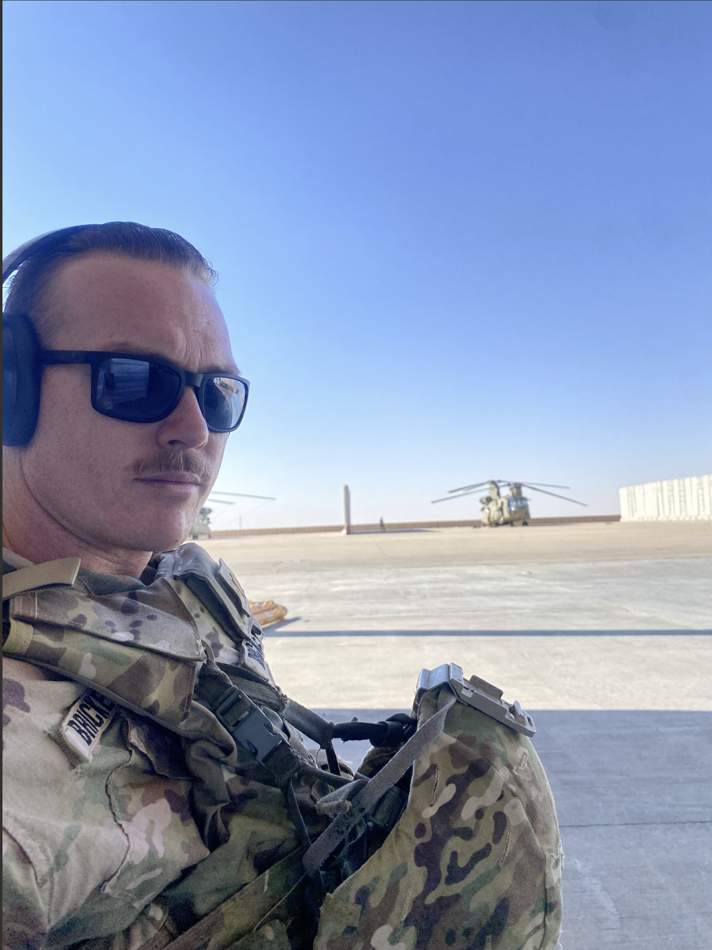 History teacher Brian Brickey at an air base while deployed in the Middle East.