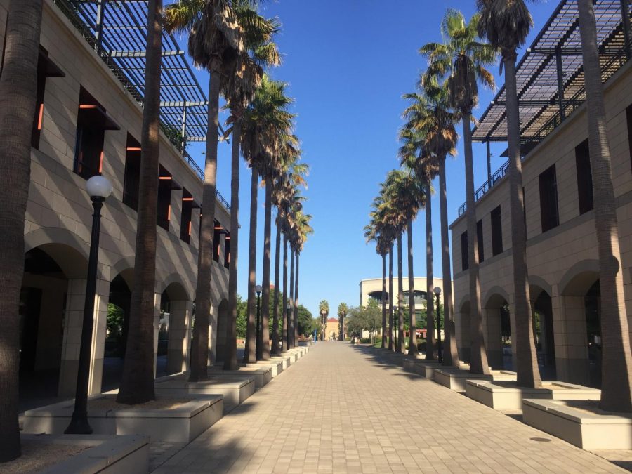 The Stanford campus as seen from one of the main entrances.