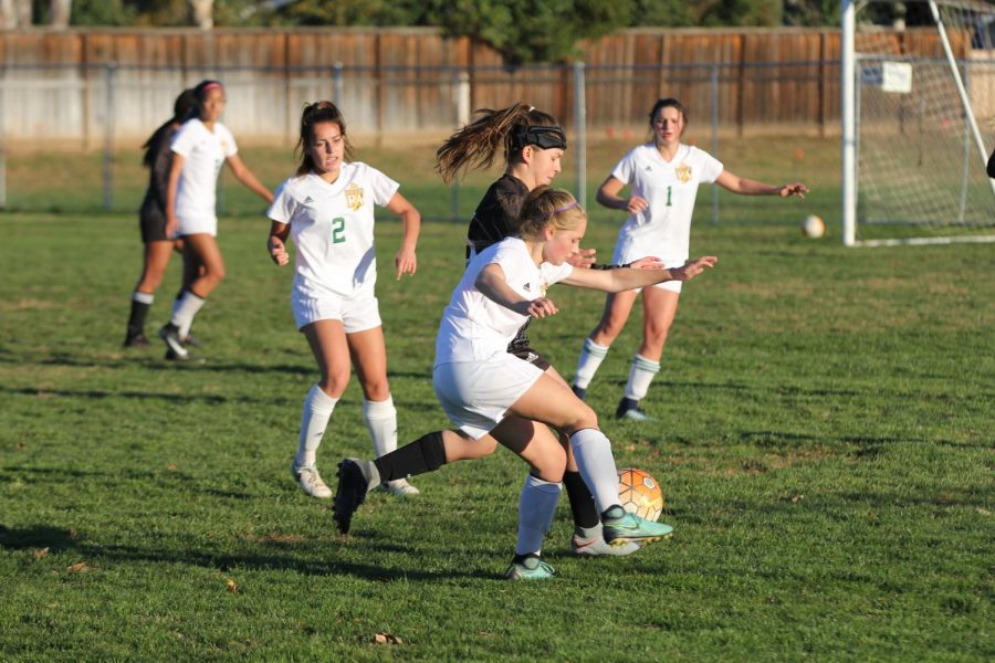 Sophomore Maddie Burns fights off a St. Francis opponent in the 3-1 win.