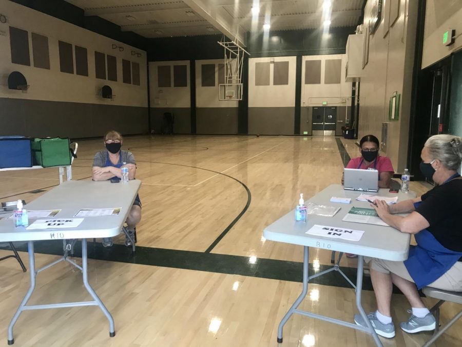 Nutrition services waits for customers in the small gymnasium. Meal services are available Monday through Friday in the mornings.