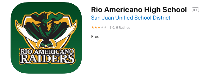 Screenshot of the newly released Rio Americano High School App