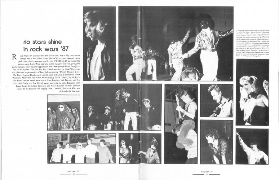 A girl group performed in blackface as the Jackson 5, winning first place at the 1987 Rock Wars talent competition. Rio photos from Tesoro yearbook.