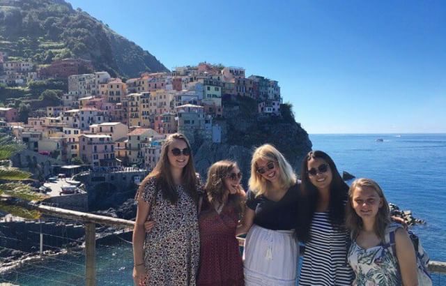 Ella Murray (second from left) with friends at Cinque Terre.